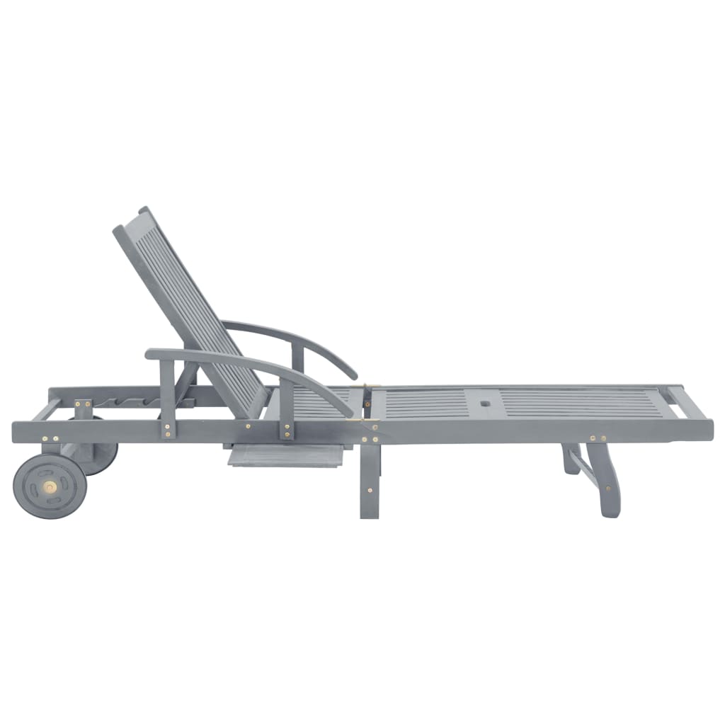 Garden Sun Lounger with Cushion Solid Acacia Wood