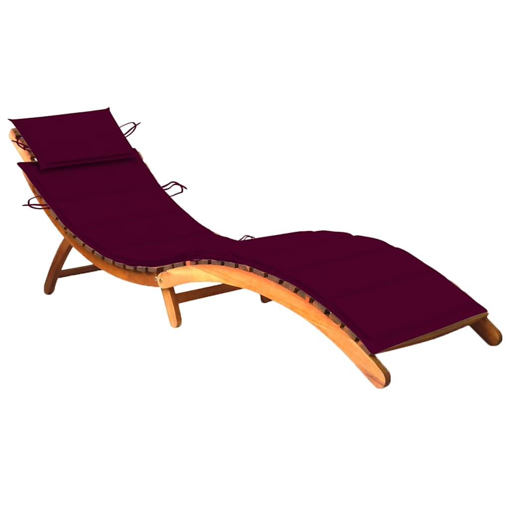 Garden Sun Lounger with Cushion Solid Acacia Wood