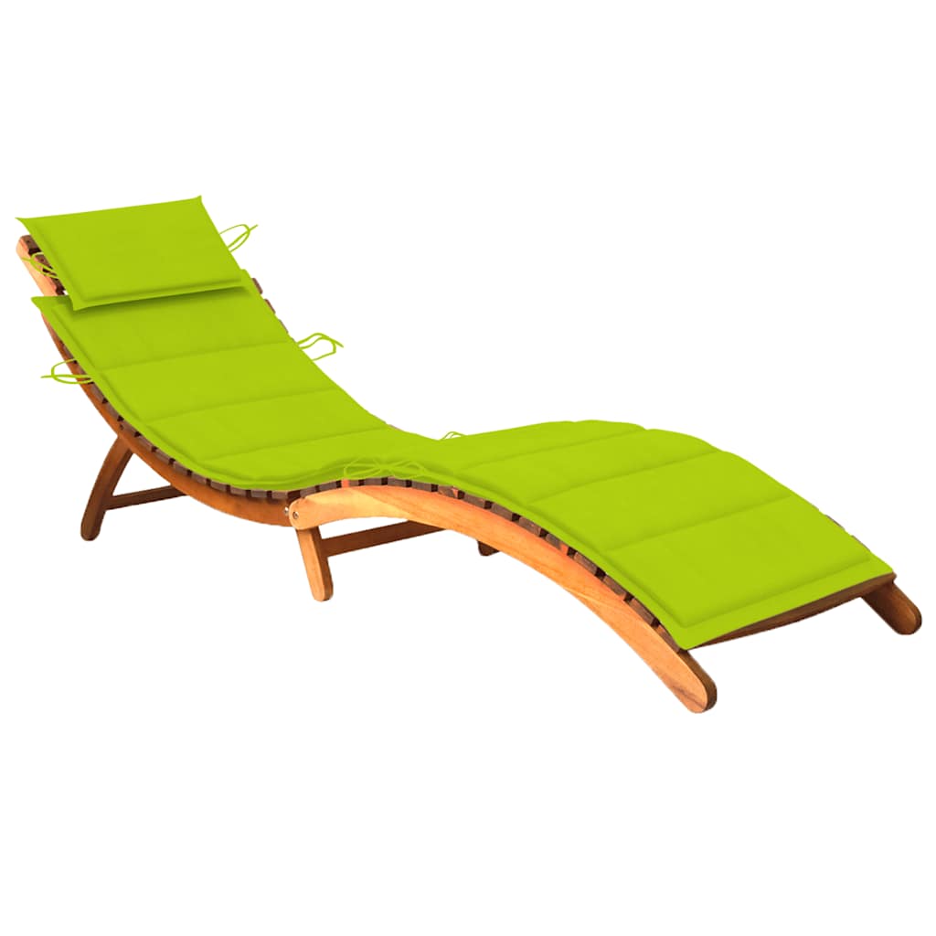 Garden Sun Lounger with Cushion Solid Acacia Wood