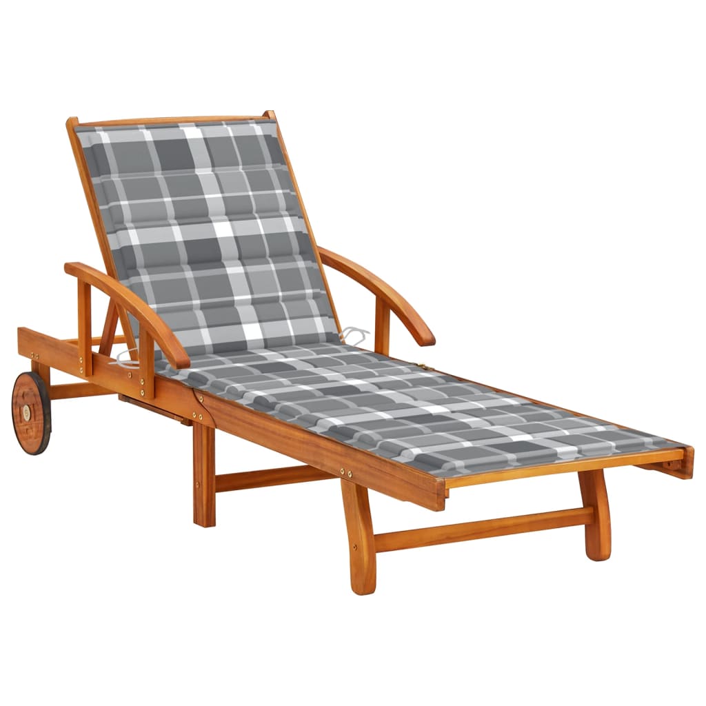Garden Sun Lounger with Cushion Solid Acacia Wood