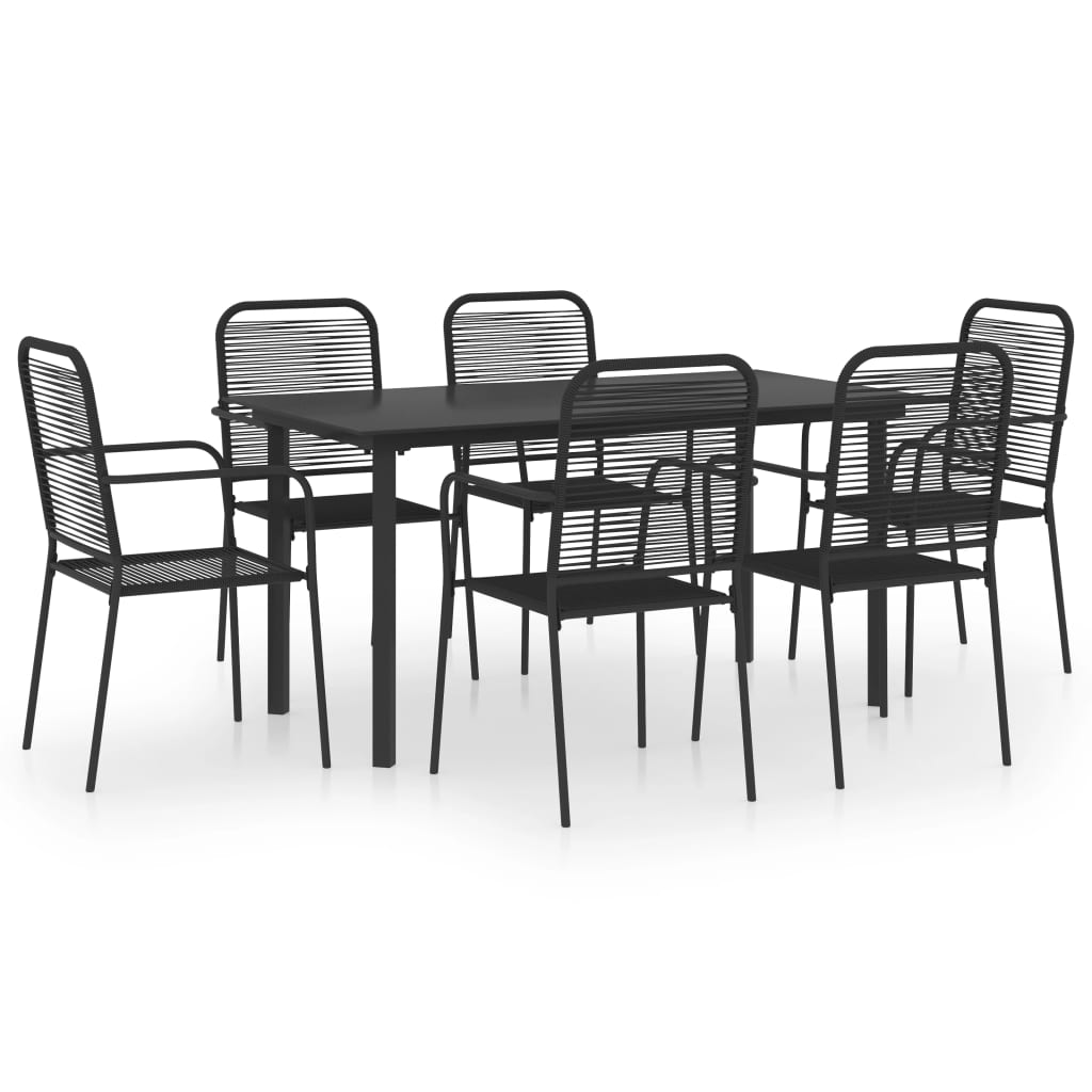 7 Piece Garden Dining Set Black Glass and Steel