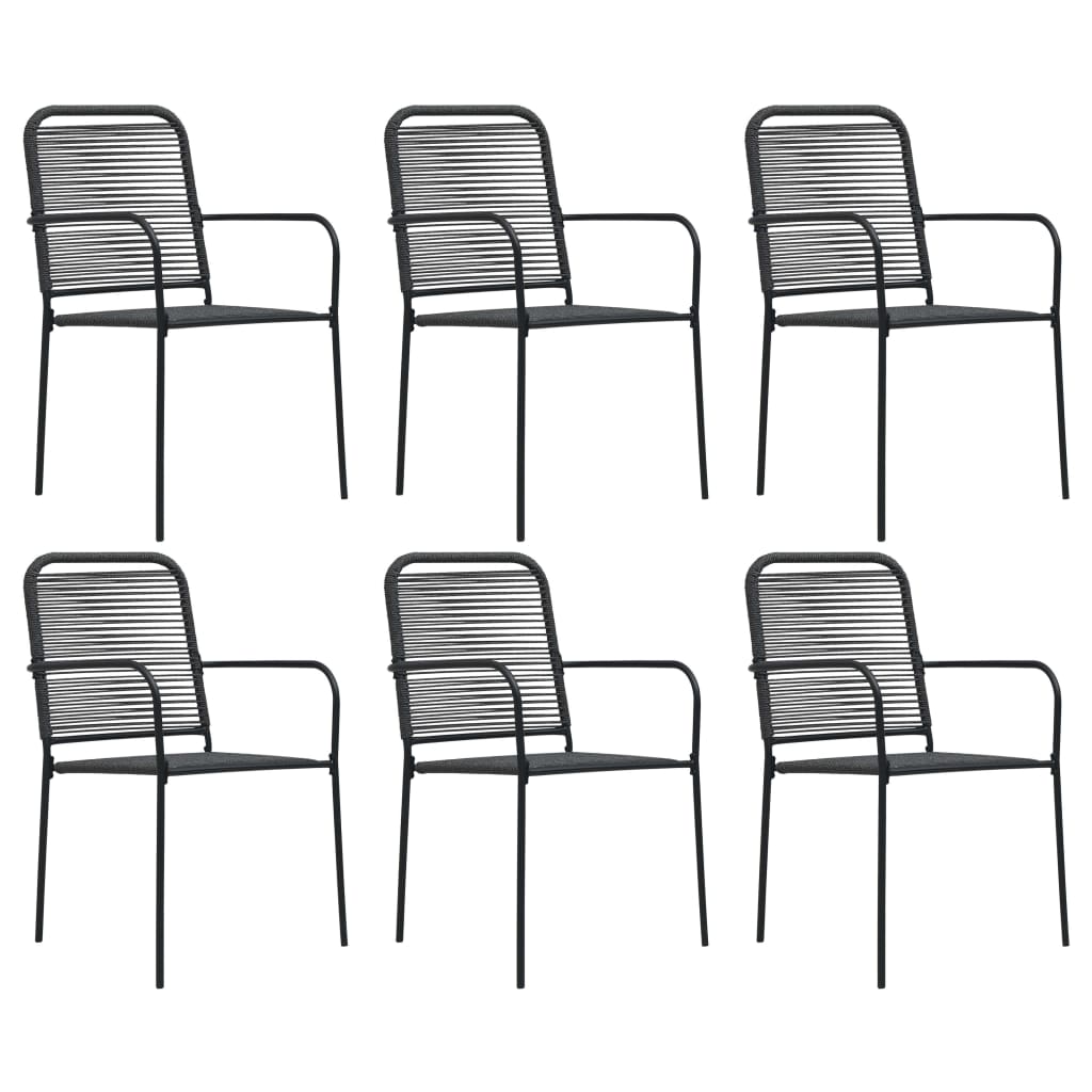 7 Piece Garden Dining Set Black Glass and Steel