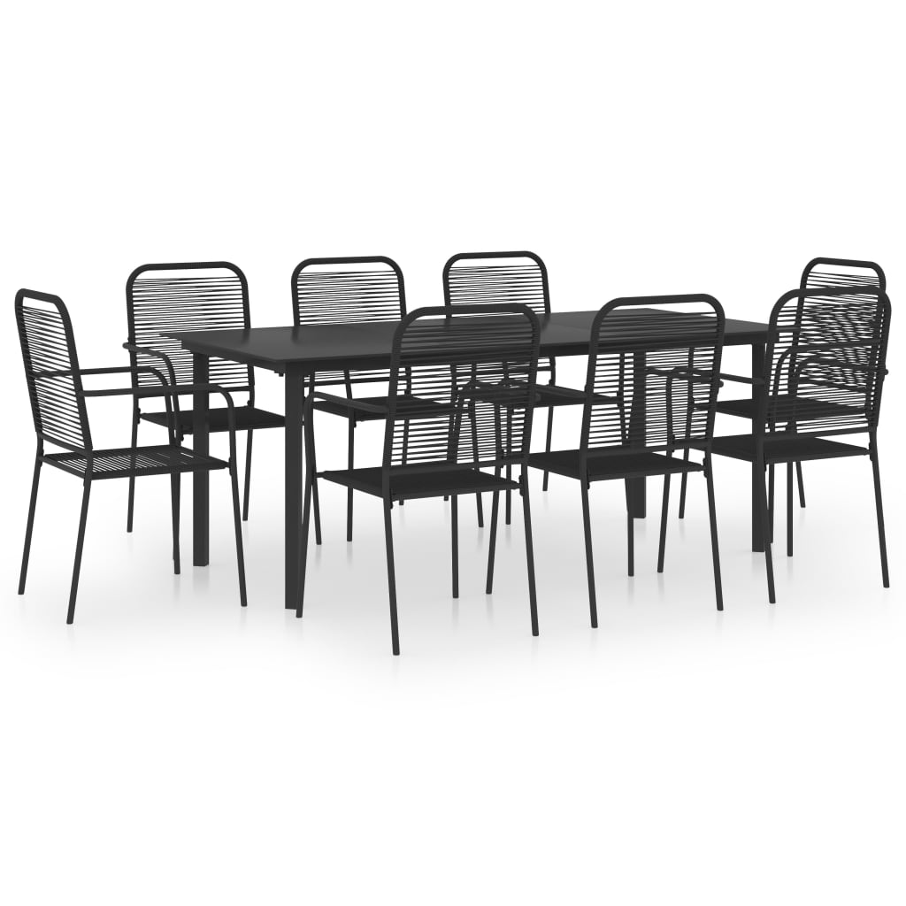 9 Piece Garden Dining Set Black Glass and Steel