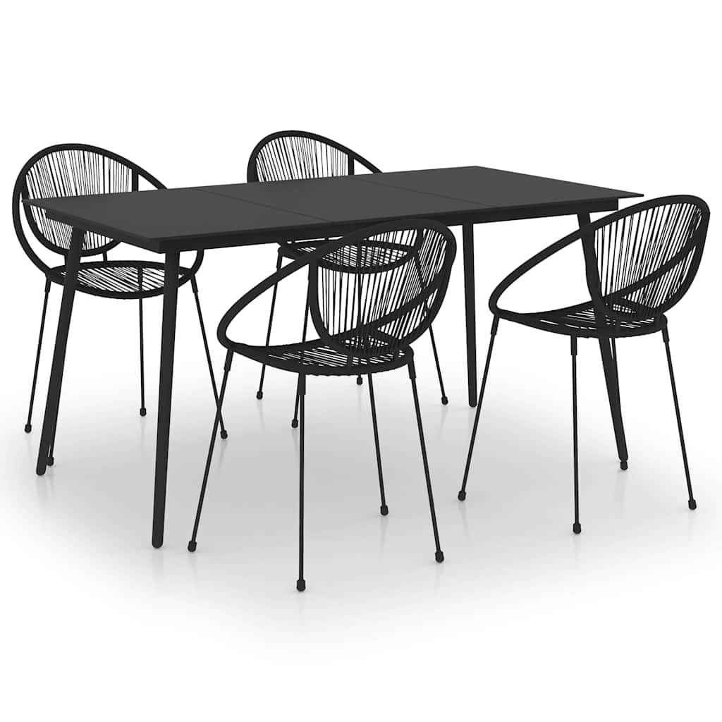 5 Piece Outdoor Dining Set PVC Rattan Black