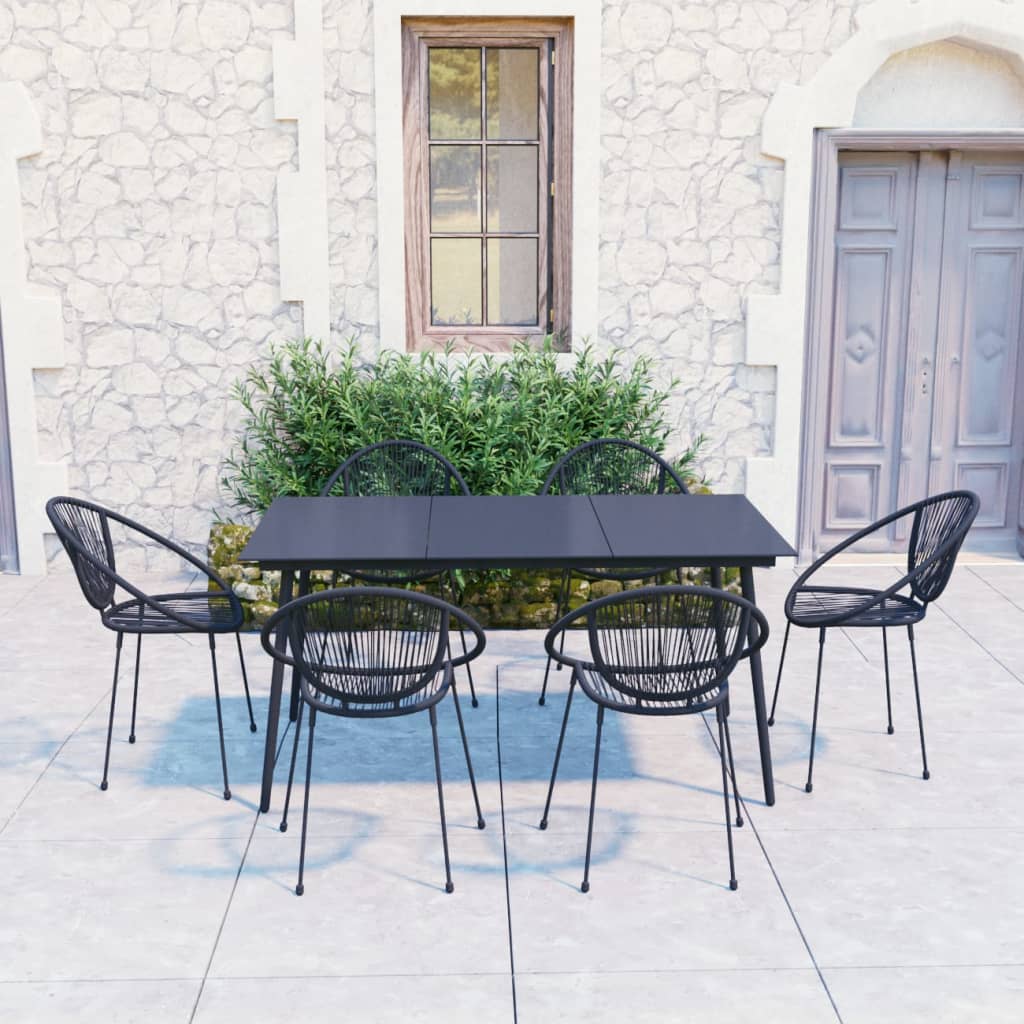 7 Piece Outdoor Dining Set PVC Rattan Black