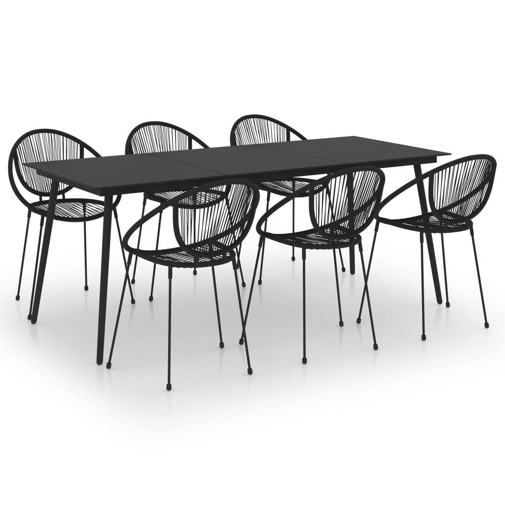 7 Piece Outdoor Dining Set PVC Rattan Black
