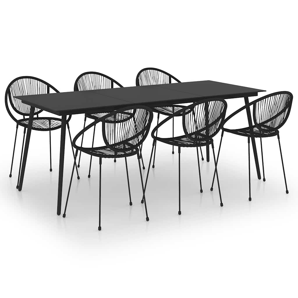 7 Piece Outdoor Dining Set PVC Rattan Black