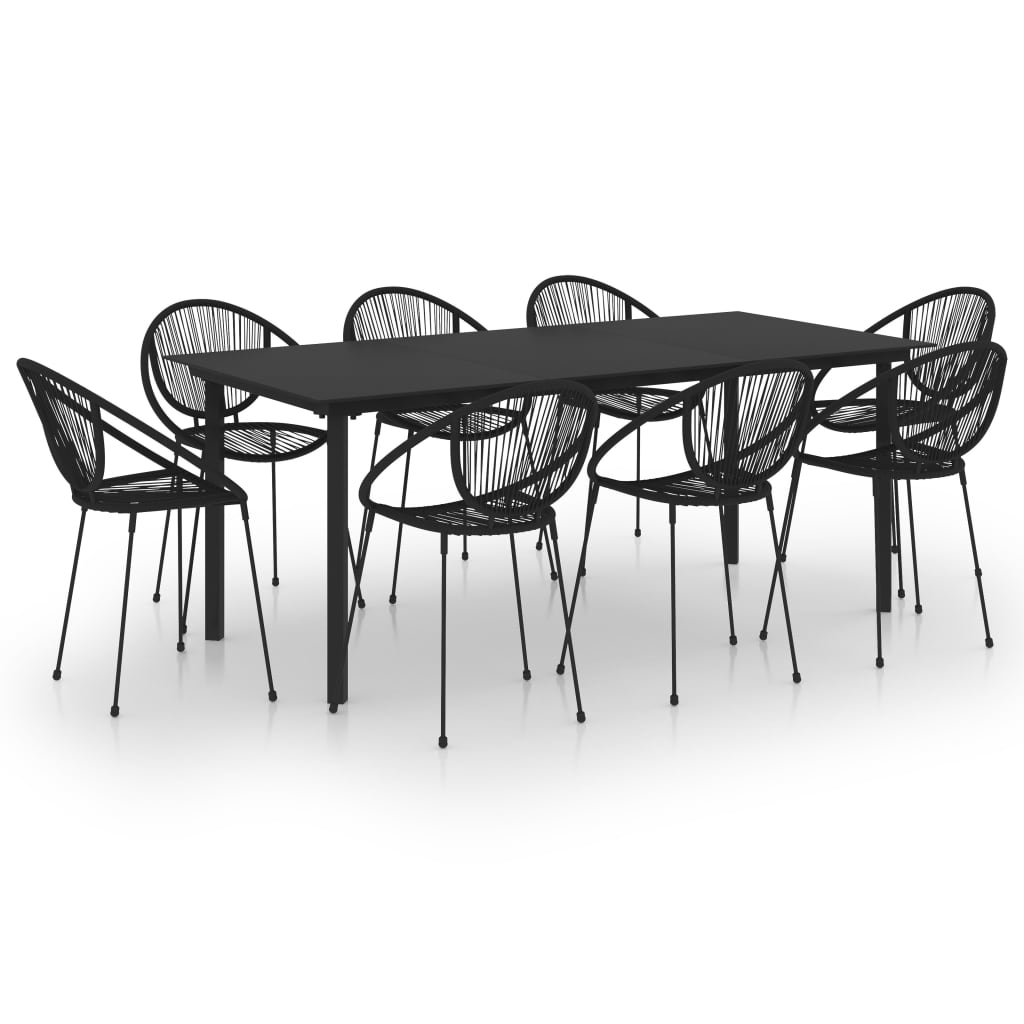 9 Piece Outdoor Dining Set PVC Rattan Black