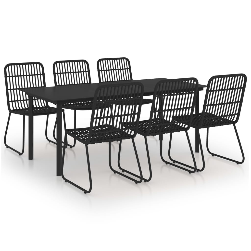 7 Piece Outdoor Dining Set Poly Rattan and Glass