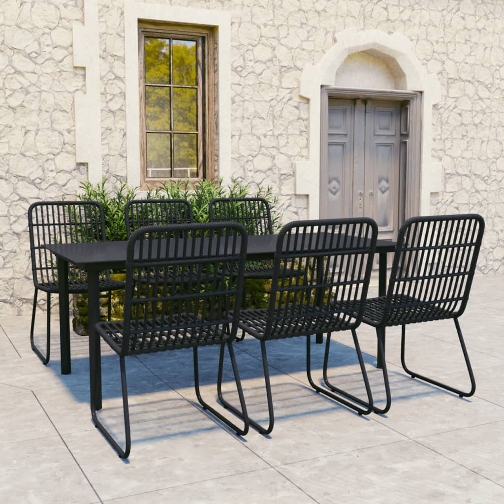 7 Piece Outdoor Dining Set Poly Rattan and Glass