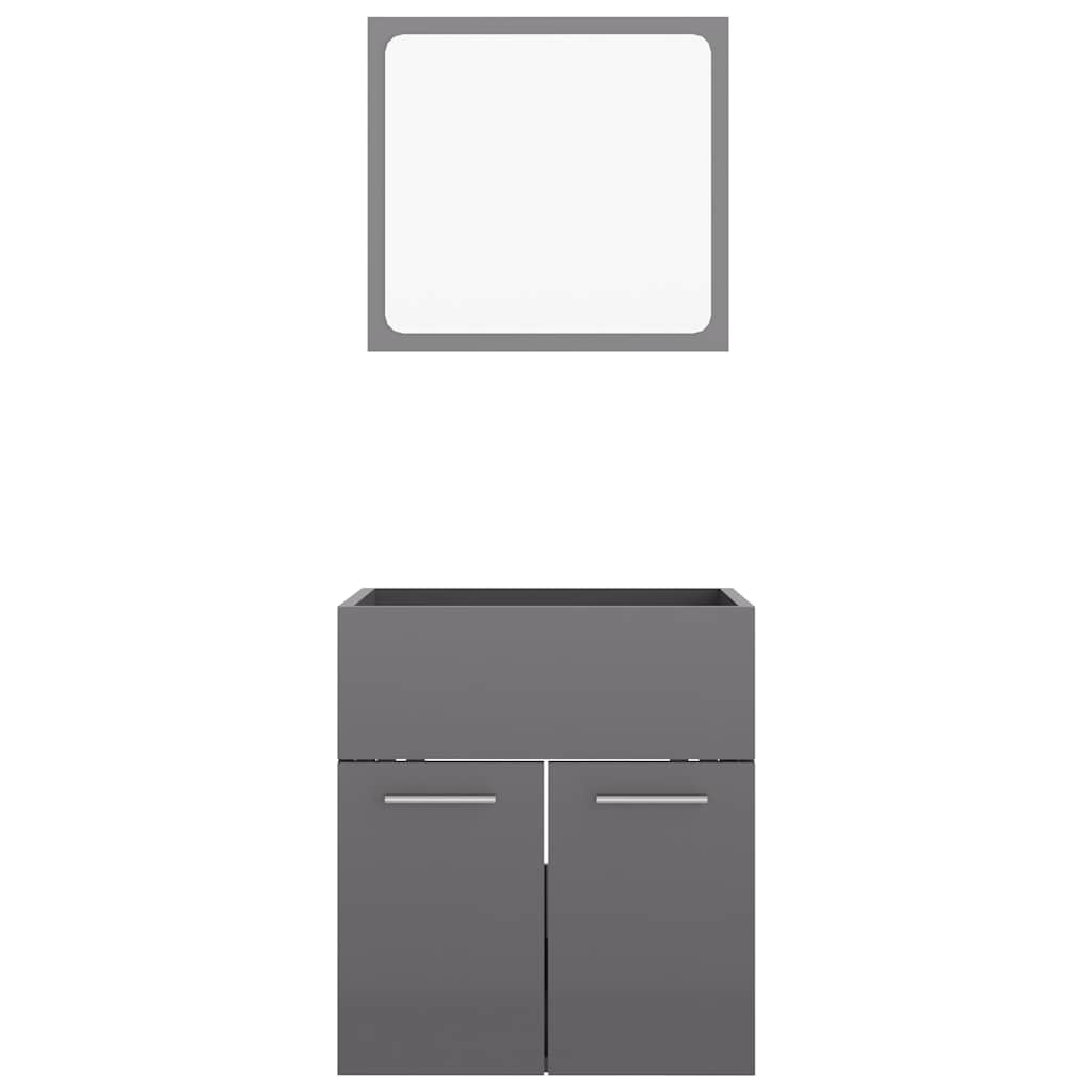 2 Piece Bathroom Furniture Set High Gloss Grey Engineered Wood