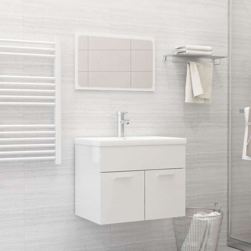 2 Piece Bathroom Furniture Set High Gloss White Engineered Wood