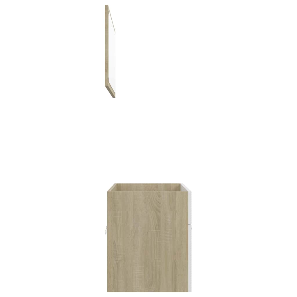2 Piece Bathroom Furniture Set White and Sonoma Oak Engineered Wood