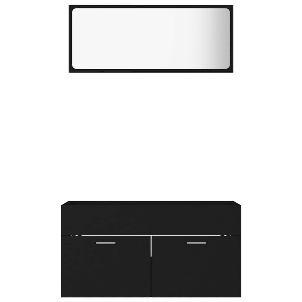 2 Piece Bathroom Furniture Set Black Engineered Wood