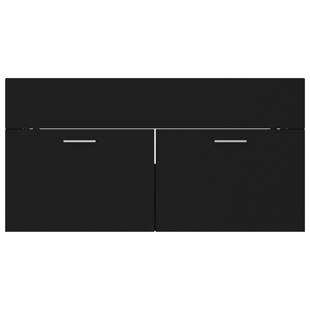 2 Piece Bathroom Furniture Set Black Engineered Wood