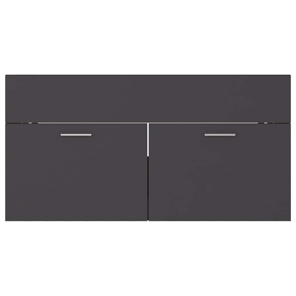 2 Piece Bathroom Furniture Set Grey Engineered Wood