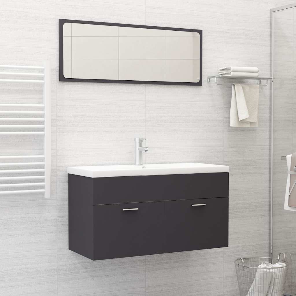 2 Piece Bathroom Furniture Set Grey Engineered Wood