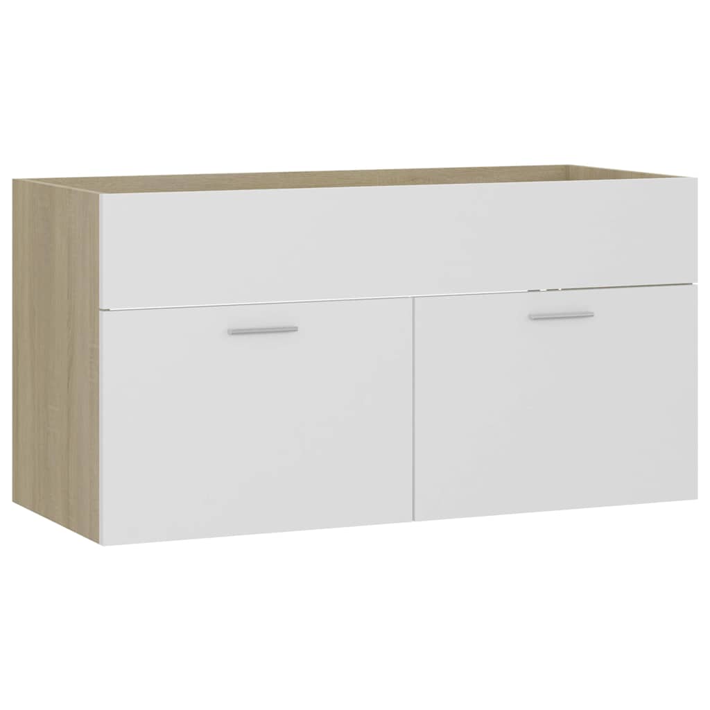 2 Piece Bathroom Furniture Set White and Sonoma Oak Engineered Wood