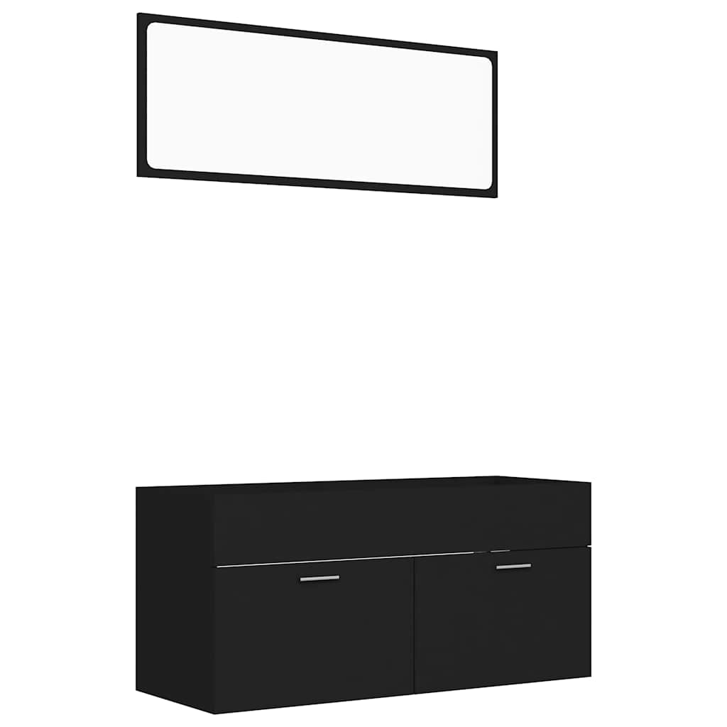 2 Piece Bathroom Furniture Set Black Engineered Wood