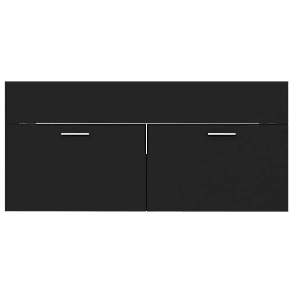 2 Piece Bathroom Furniture Set Black Engineered Wood