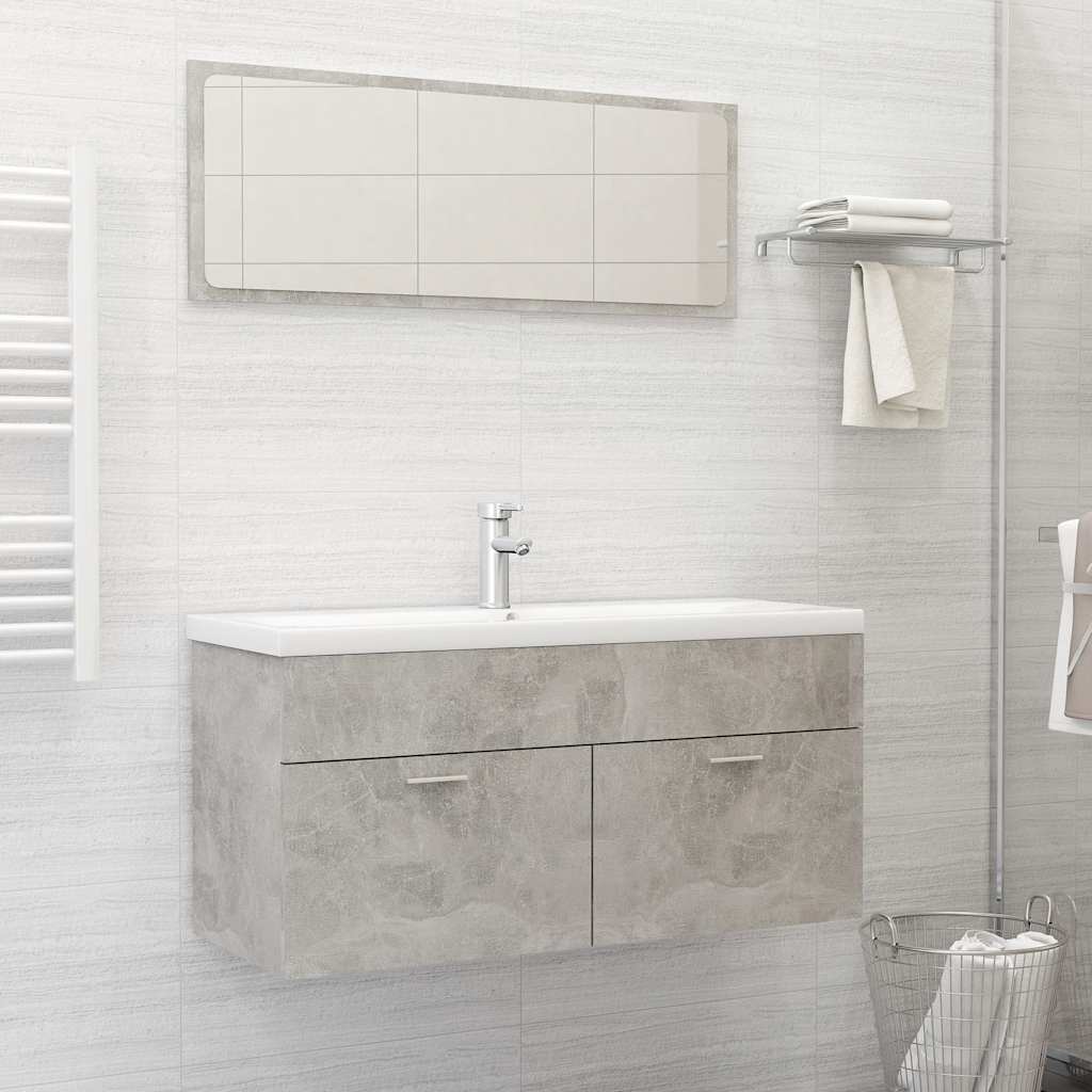 2 Piece Bathroom Furniture Set Concrete Grey Engineered Wood