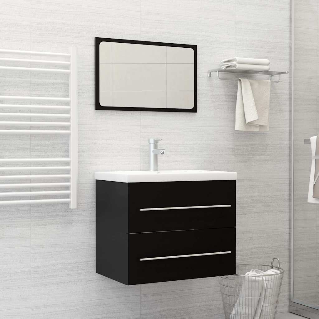 2 Piece Bathroom Furniture Set Black Engineered Wood
