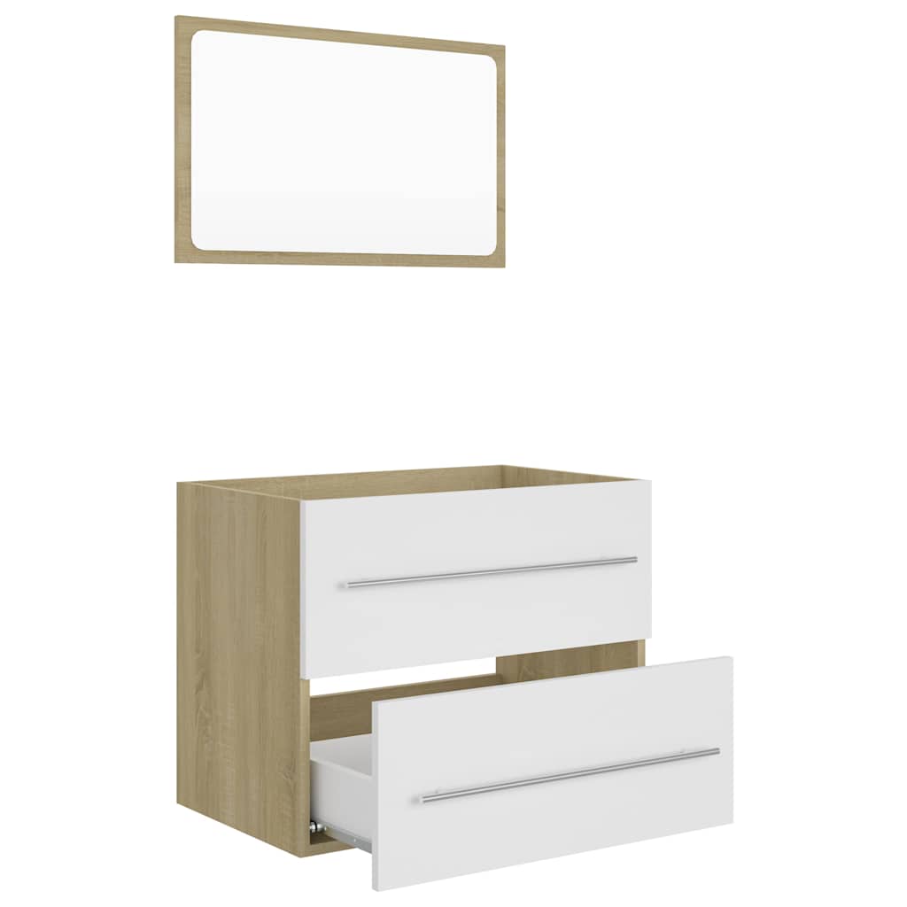 2 Piece Bathroom Furniture Set White and Sonoma Oak Engineered Wood