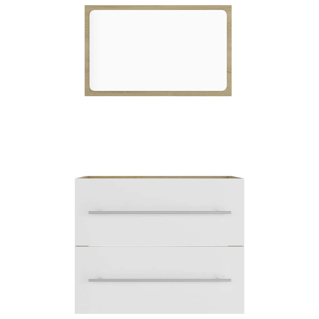 2 Piece Bathroom Furniture Set White and Sonoma Oak Engineered Wood