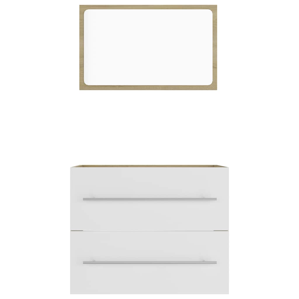 2 Piece Bathroom Furniture Set White and Sonoma Oak Engineered Wood