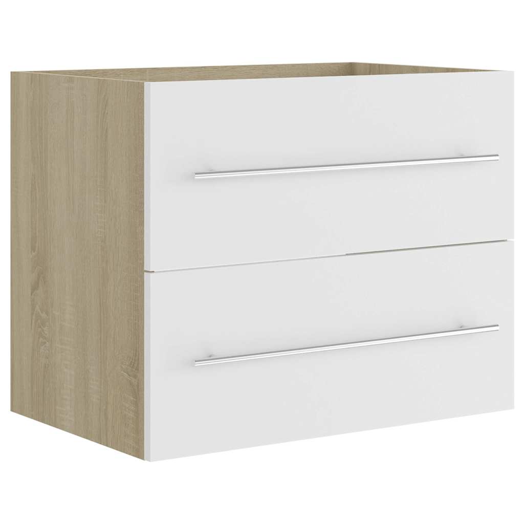 2 Piece Bathroom Furniture Set White and Sonoma Oak Engineered Wood
