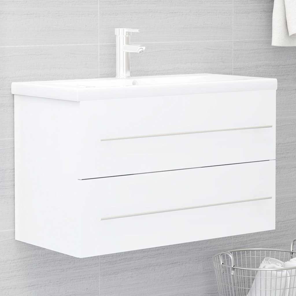 2 Piece Bathroom Furniture Set White Engineered Wood
