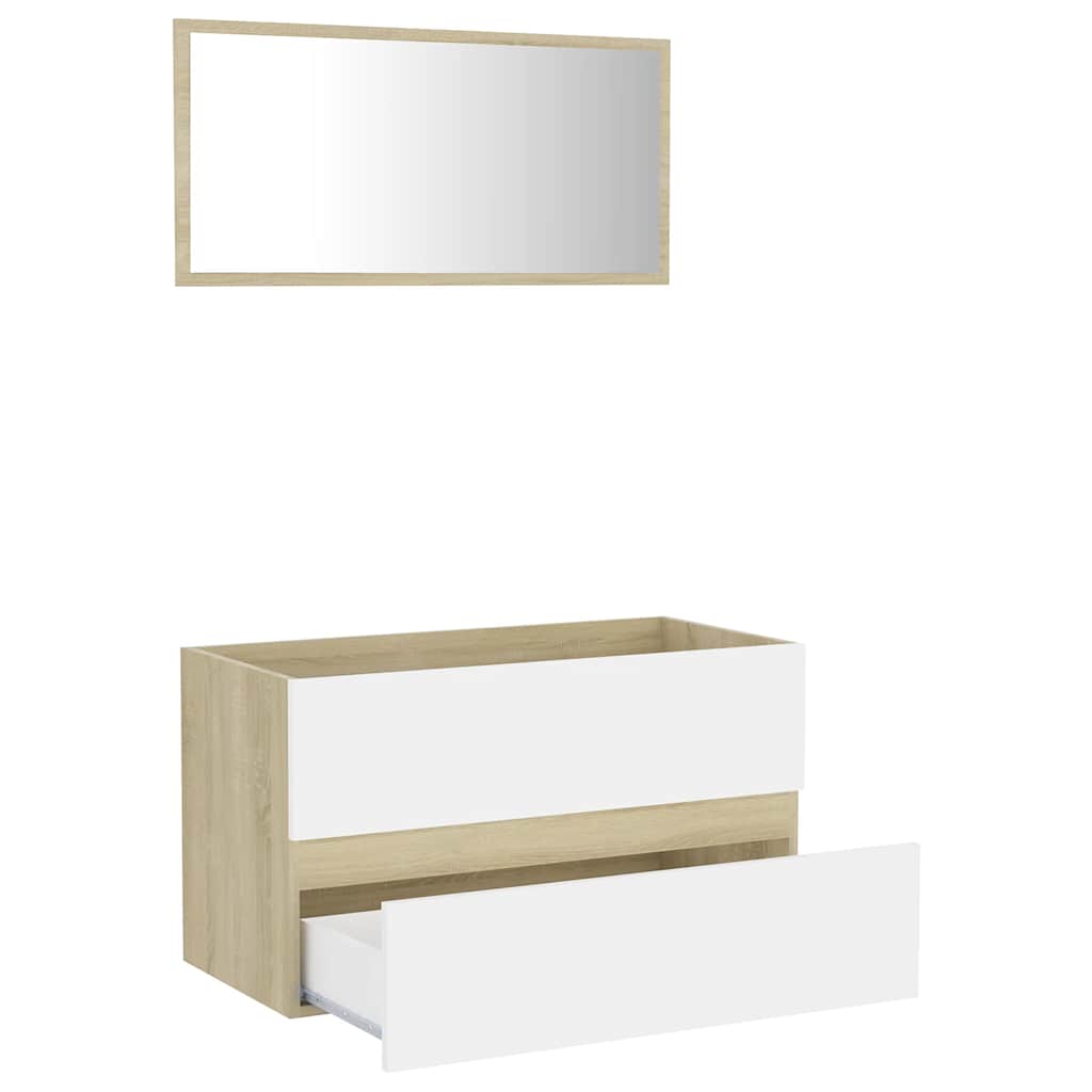 2 Piece Bathroom Furniture Set White and Sonoma Oak Engineered Wood