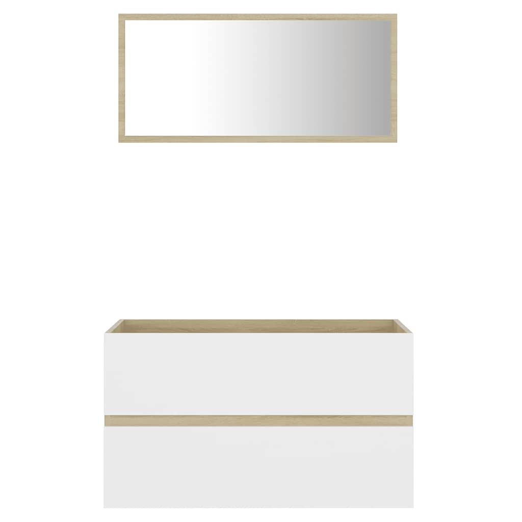 2 Piece Bathroom Furniture Set White and Sonoma Oak Engineered Wood