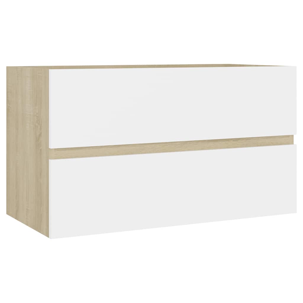 2 Piece Bathroom Furniture Set White and Sonoma Oak Engineered Wood