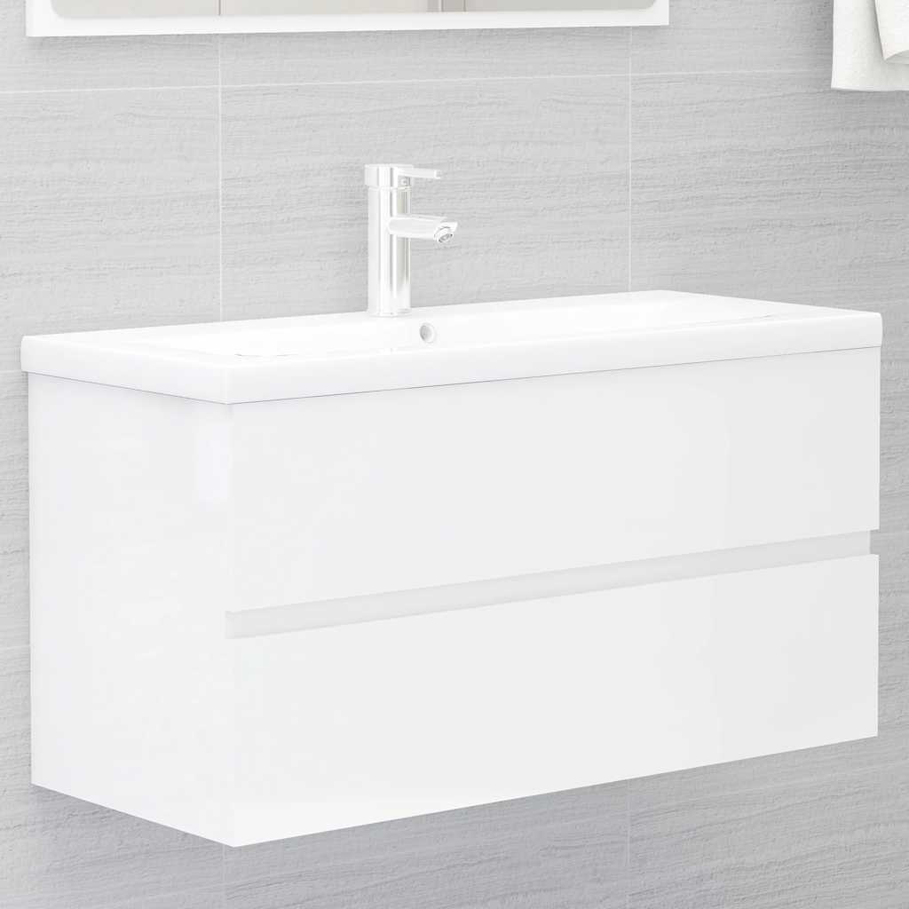 2 Piece Bathroom Furniture Set High Gloss White Engineered Wood