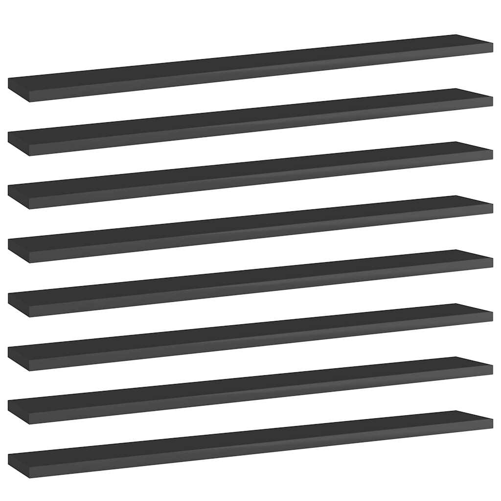 Bookshelf Boards 8 pcs High Gloss Black 80x10x1.5 cm Engineered Wood