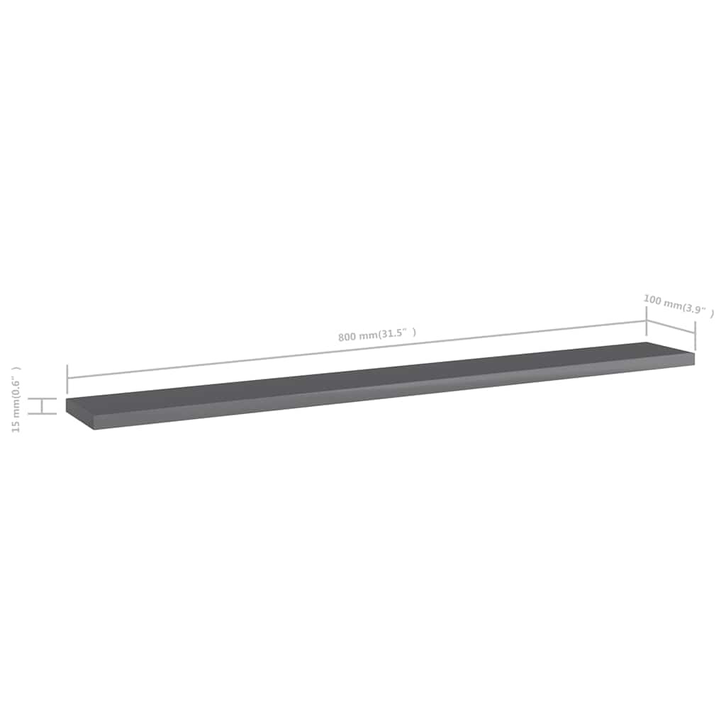 Bookshelf Boards 8 pcs High Gloss Grey 80x10x1.5 cm Engineered Wood