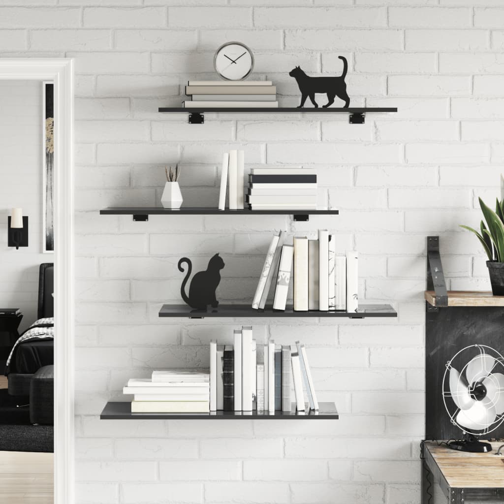 Bookshelf Boards 4 pcs High Gloss Grey 80x30x1.5 cm Engineered Wood