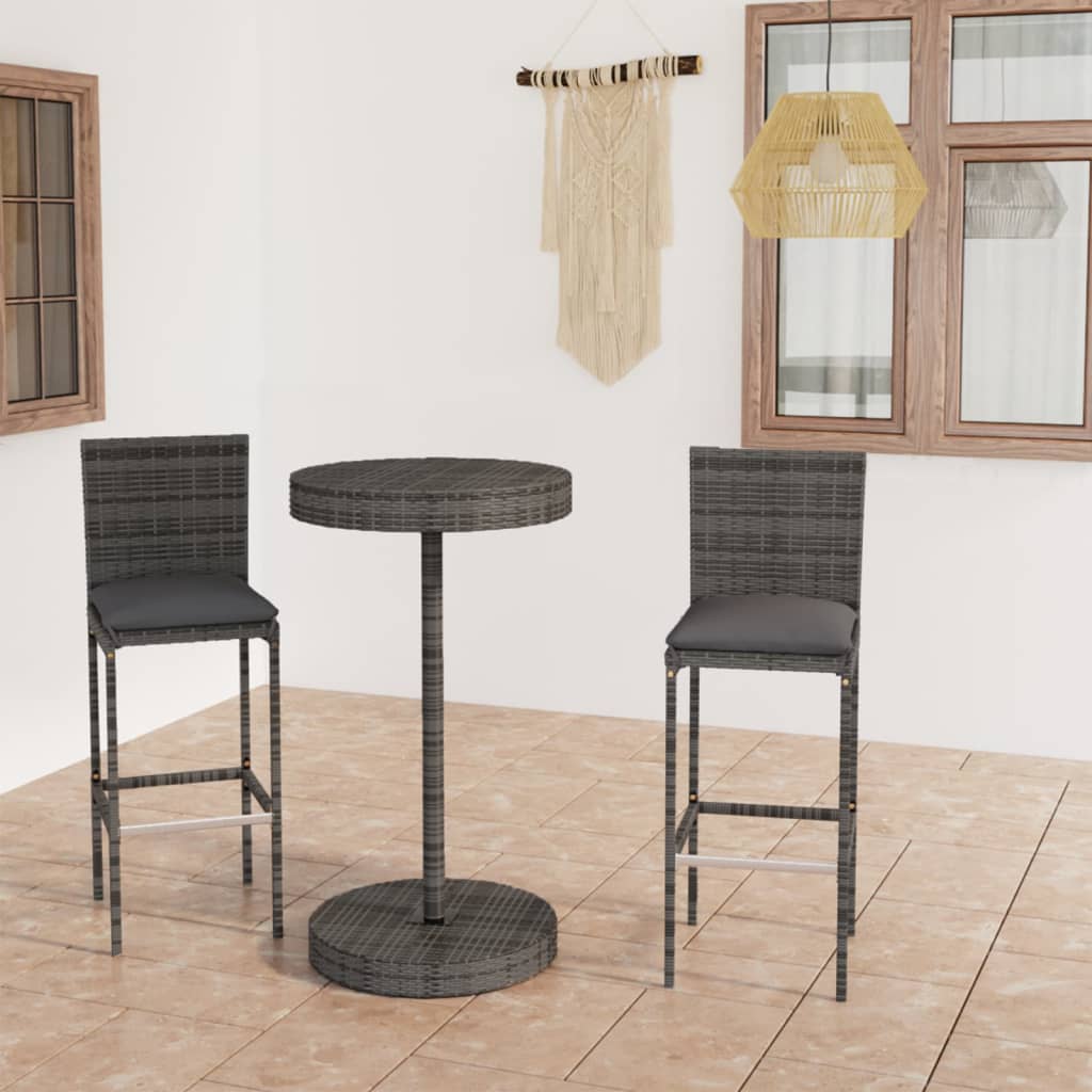 3 Piece Garden Bar Set with Cushions Poly Rattan Grey