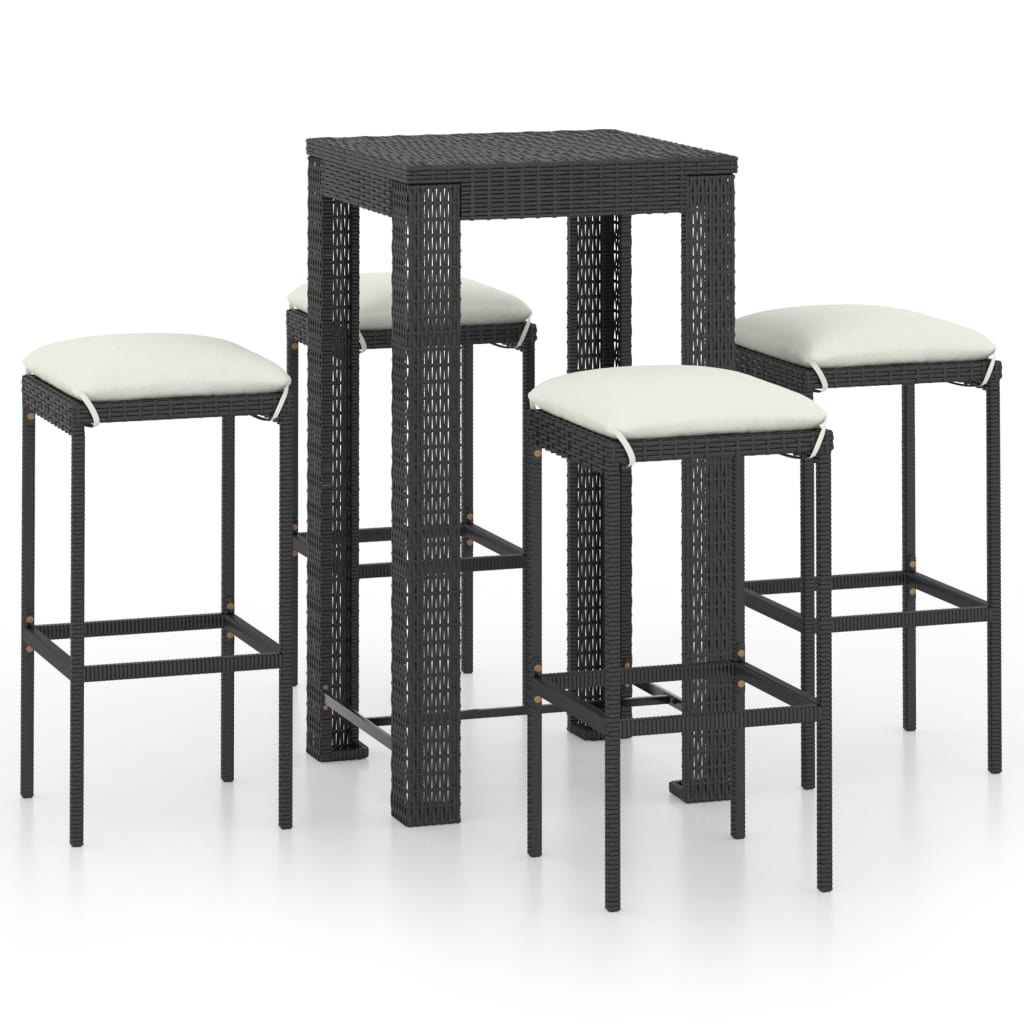 5 Piece Garden Bar Set with Cushions Poly Rattan Black