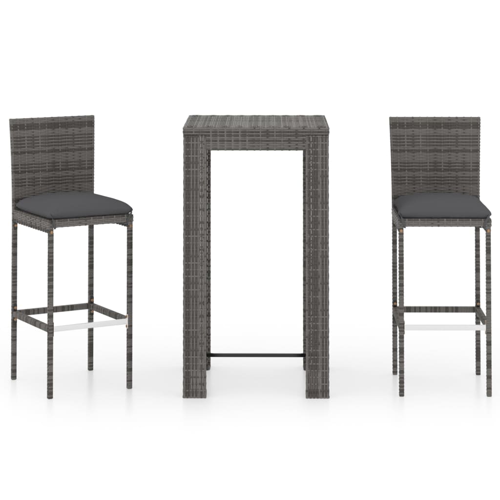 3 Piece Outdoor Bar Set with Cushions Poly Rattan Grey