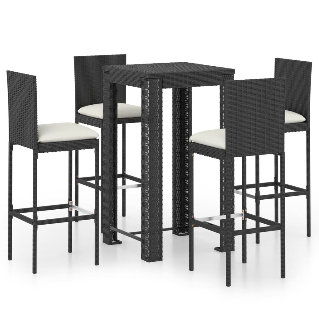 5 Piece Outdoor Bar Set with Cushions Poly Rattan Black