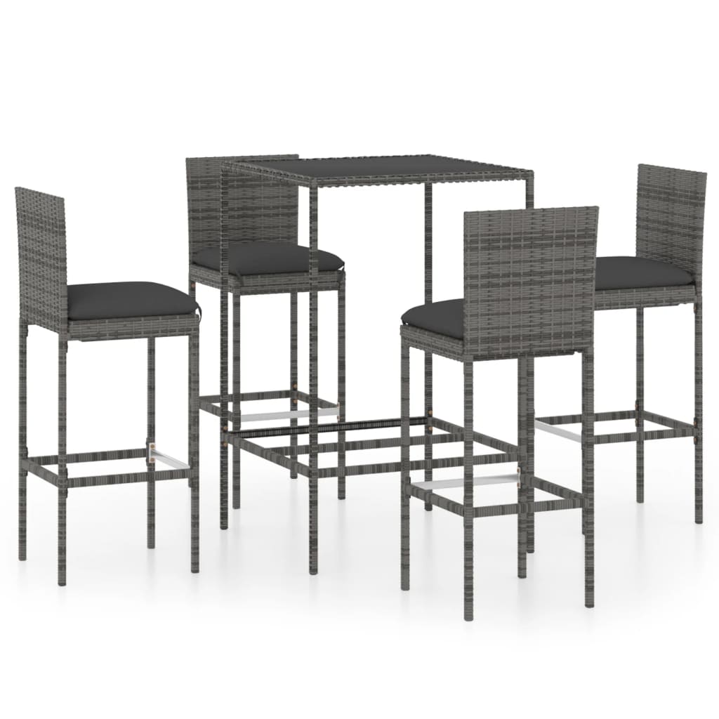5 Piece Garden Bar Set with Cushions Poly Rattan Grey