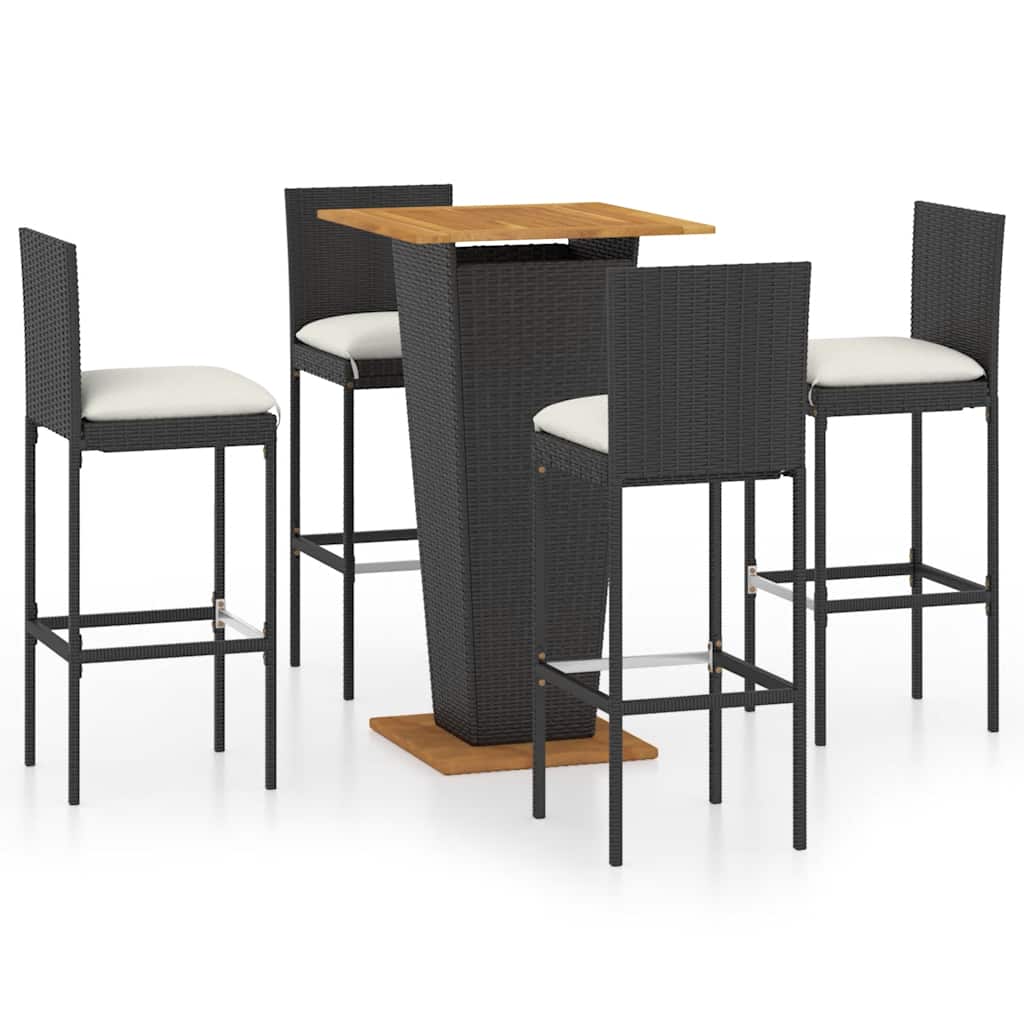 5 Piece Garden Bar Set with Cushions Poly Rattan Black