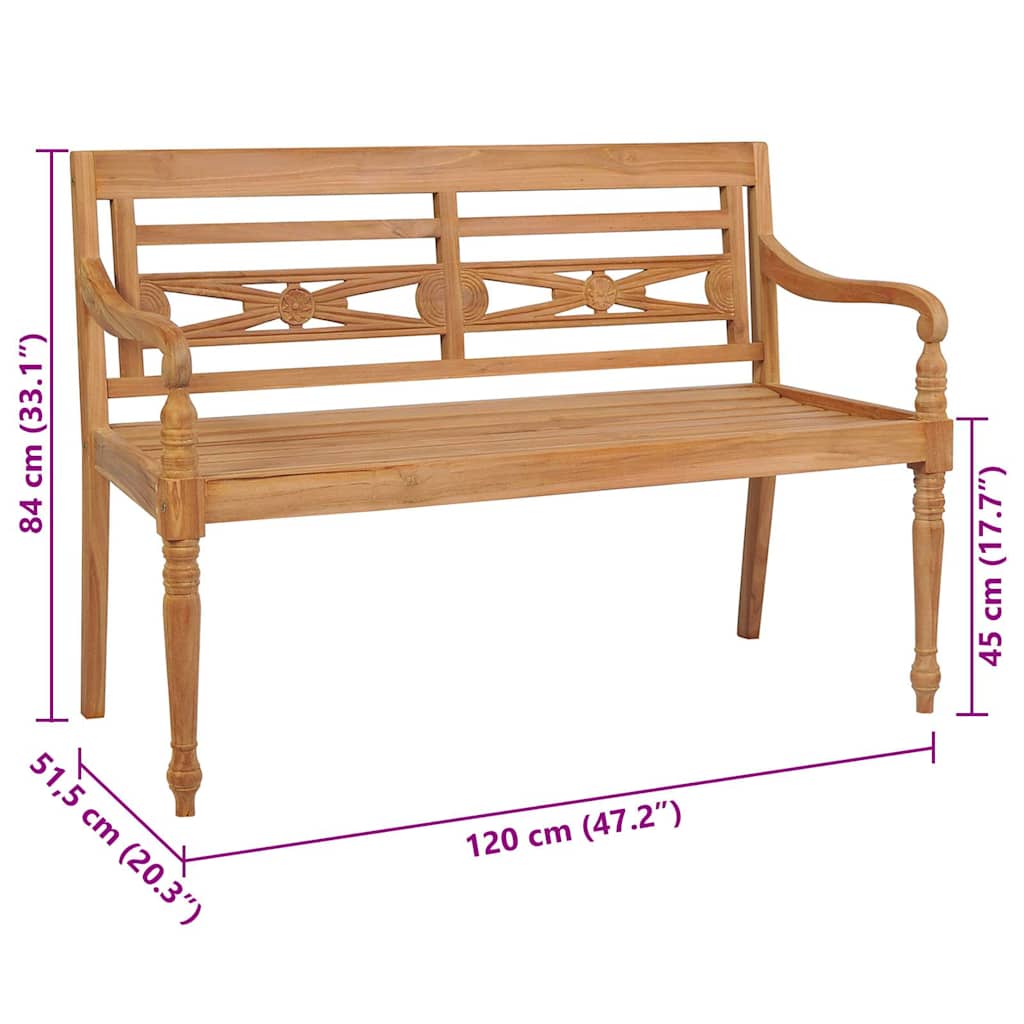 Batavia Bench with Red Cushion 120 cm Solid Teak Wood