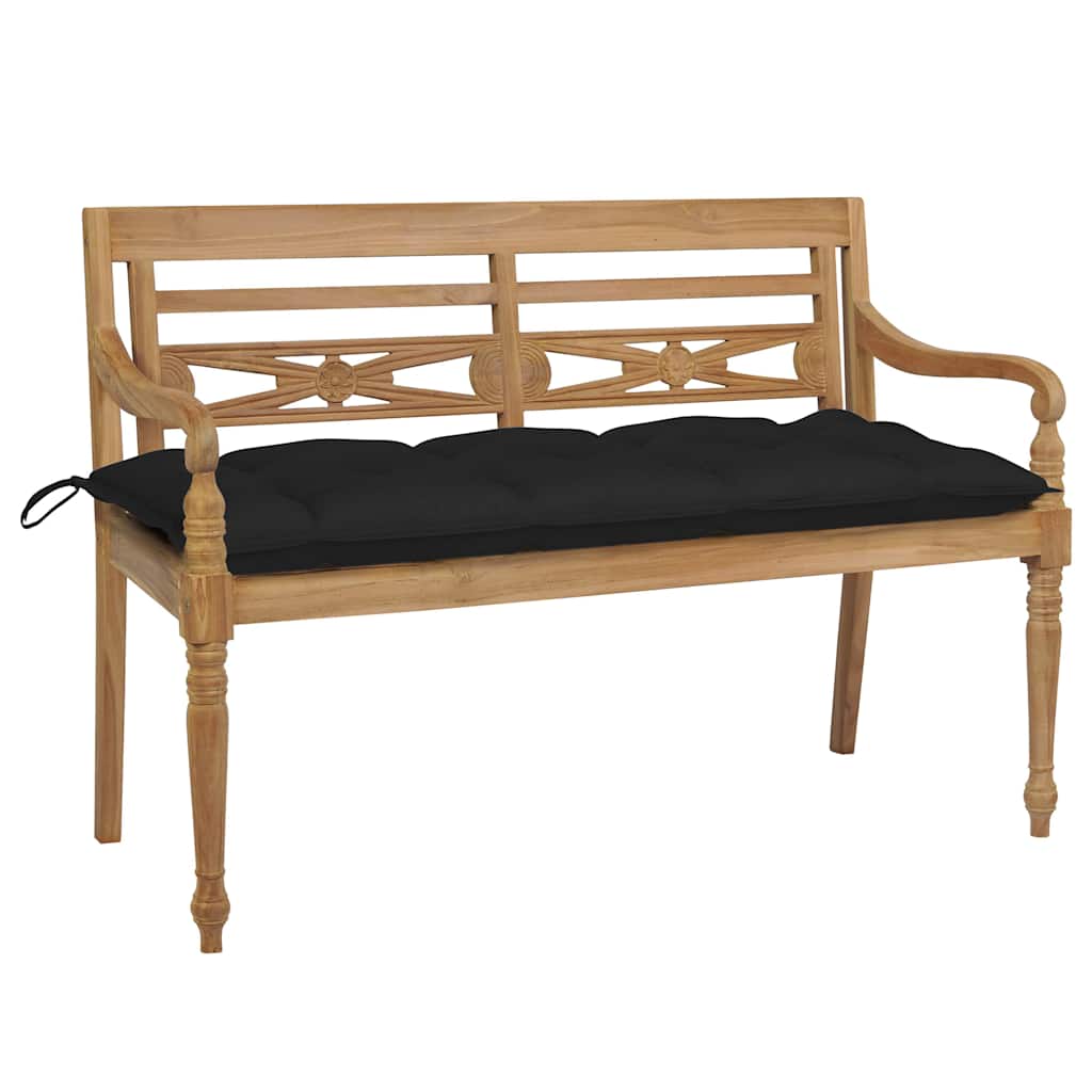 Batavia Bench with Black Cushion 120 cm Solid Teak Wood