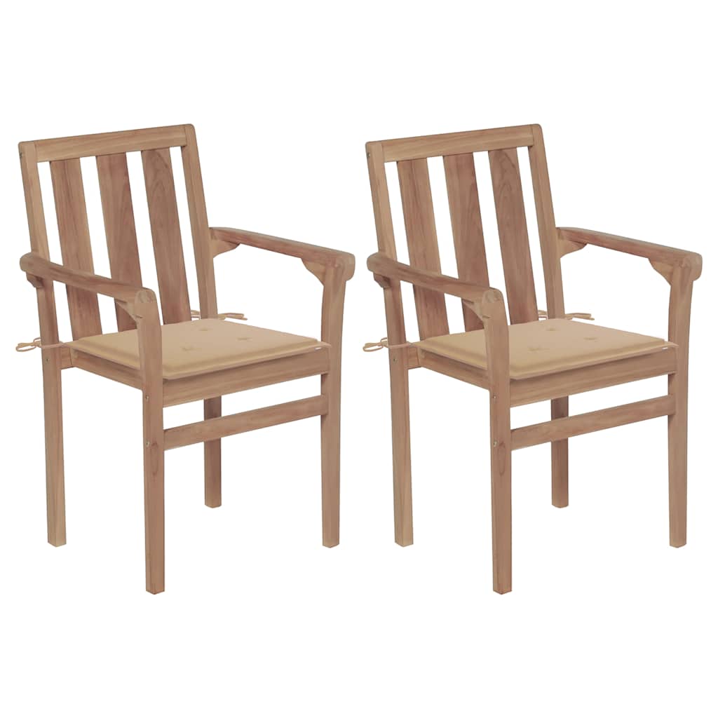 Garden Chairs 2 pcs with Beige Cushions Solid Teak Wood