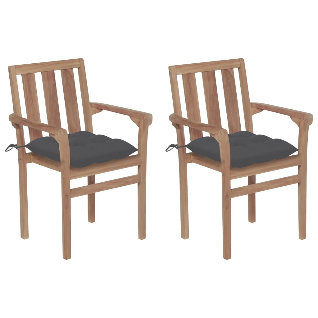 Garden Chairs 2 pcs with Anthracite Cushions Solid Teak Wood