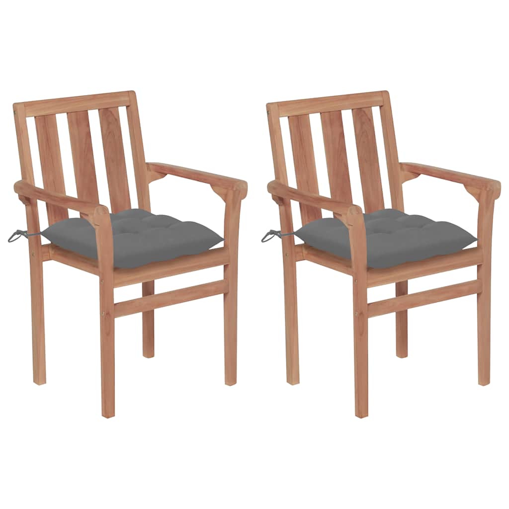 Garden Chairs 2 pcs with Grey Cushions Solid Teak Wood