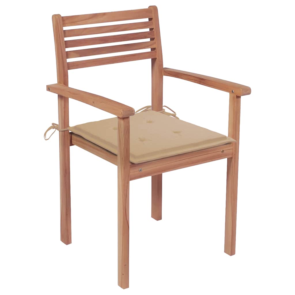 Garden Chairs 2 pcs with Beige Cushions Solid Teak Wood